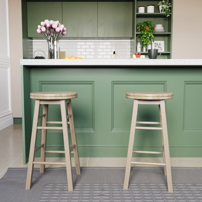 Chef Vida Wooden Revolving Pine Bar Stool - Set of 2