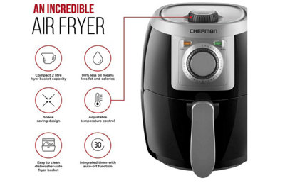 Chefman TurboFry 2 Liter Air Fryer with Adjustable Temperature Control, Black/Silver