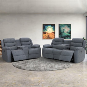 Chelsea 3+2 Electric Recliner Sofa Suite in Dark Grey Fabric