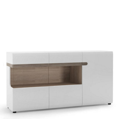 Chelsea 3 Door Glazed Sideboard  in White with Oak Trim