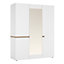 Chelsea 3 Door Wardrobe with mirror and Internal shelving in White with Oak Trim