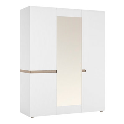 Chelsea 3 Door Wardrobe with mirror and Internal shelving in White with