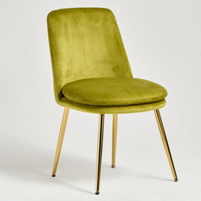 Chelsea Dining Chair Lime Velvet Fabric Upholstered Padded Seat Gold Metal Legs