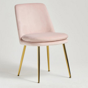 Chelsea Dining Chair Pink Velvet Fabric Upholstered Padded Seat Gold Metal Legs