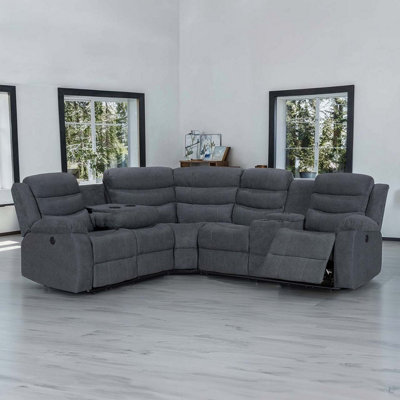 Chelsea Electric Recliner Corner Sofa in Dark Grey Fabric