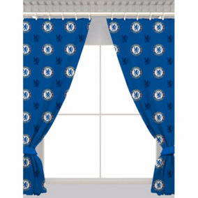 Chelsea FC Official Repeat Football Crest Curtains Blue (Single)
