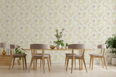 CHELSEA FLORALS PISTACHIO WALLPAPER RASCH 100319