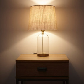 Chelsea Glass Table Lamp in Antique Brass with Linen Lampshade