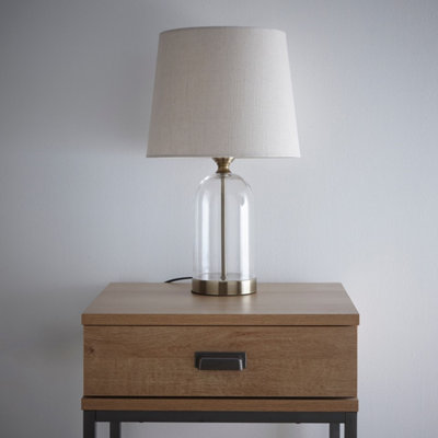 Chelsea Glass Table Lamp in Antique Brass with Linen Lampshade