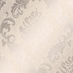 Chelsea Glitter Damask Wallpaper In Cream And Gold
