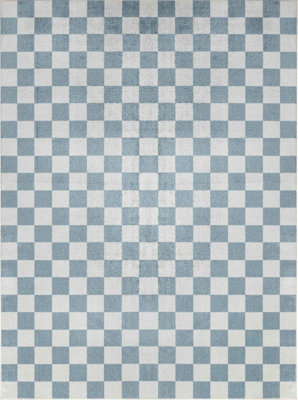 CHELSEA Machine Washable Geometric Pale Blue Checkered Area Rug 160 x 213 cm