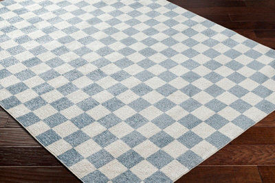 CHELSEA Machine Washable Geometric Pale Blue Checkered Area Rug 200 x 275 cm