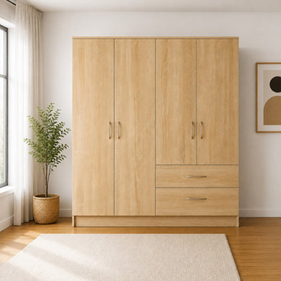 Chelsea Oak 4 Door Wardrobe with 2 Drawers