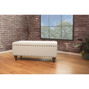Chelsea storage Ottoman bench - Cream/Brass Upholstered with flip lid.