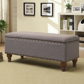 Chelsea Storage Ottoman Bench - Grey/Brass Upholstered With Flip Lid