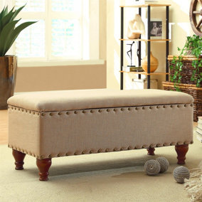 Chelsea Storage Ottoman Bench - Tan/Brass Upholstered With Flip Lid