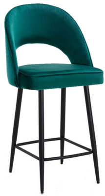 Chelsea Velvet Single Kitchen Bar Stool, Fixed Black Powder Coated Legs, Padded Seat, Breakfast Bar & Home Barstool, Sage Green