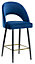Chelsea Velvet Single Kitchen Bar Stool, Gold Footrest, Fixed Black Legs, Extra Padded Seat, Breakfast Bar & Home Barstool, Blue