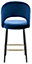 Chelsea Velvet Single Kitchen Bar Stool, Gold Footrest, Fixed Black Legs, Extra Padded Seat, Breakfast Bar & Home Barstool, Blue