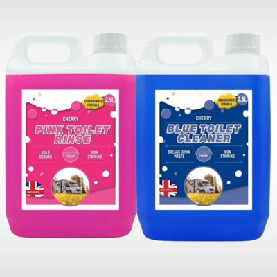 Chemical Toilet Cleaner Blue Pink 5L Fluid Rinse Caravan Motorhome 2 x 2.5L