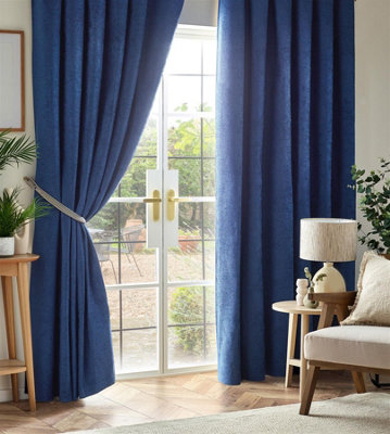 Chenille Blackout Pencil Pleat Top Curtains  229cm x 183cm Blue