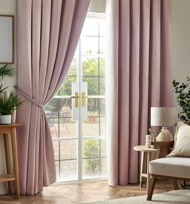 Chenille Blackout Pencil Pleat Top Curtains  229cm x 229cm Pink