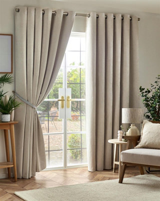 Chenille Blackout Ring Top Eyelet Curtains 117cm x 137cm Cream | DIY at B&Q