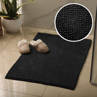 Chenille Bobble Bath Mat Non Slip 60 x 90cm - Black