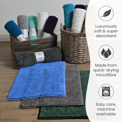 Chenille Bobble Bath Mat Non Slip 60 x 90cm - Black