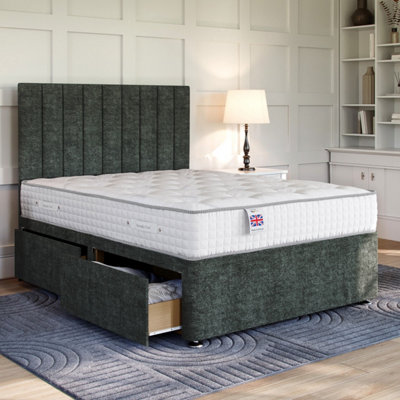 Chenille Charcoal Platform Top Divan Bed Base 4FT6 Double with 2 End ...
