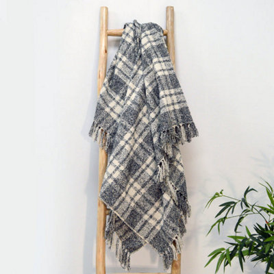 Chenille Checked Tartan Throw Blanket - Grey, 150 x 200cm