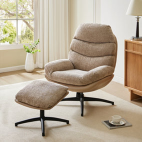 Chenille Lounge Chair with Footstool and High Back Light Brown 75 x 94 x 100cm