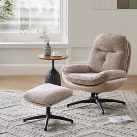 Chenille Lounge Chair with Footstool for Bedroom Office Light Brown 77 x 92 x 97cm