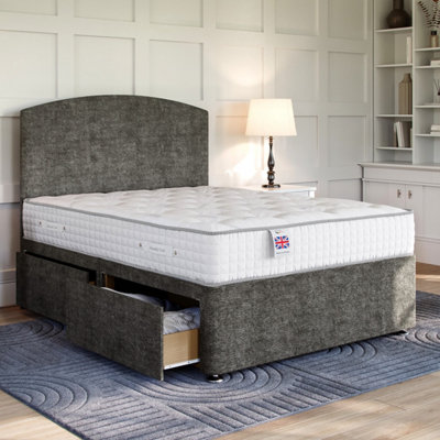 Chenille Silver Platform Top Divan Bed Base Only 4FT Small Double with ...