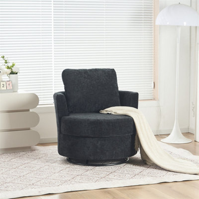 Chenille Swivel Armchair with Back Cushion Pillow Thick Foam Pad, Black