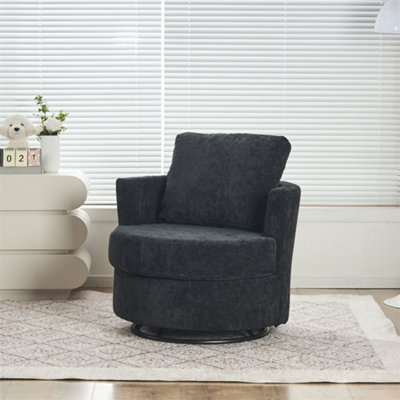 Chenille Swivel Armchair with Back Cushion Pillow Thick Foam Pad, Black