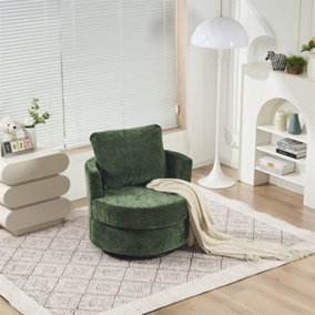 Chenille Swivel Armchair with Back Cushion Pillow Thick Foam Pad, Green