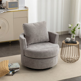 Chenille Swivel Armchair with Back Cushion Pillow Thick Foam Pad, Grey