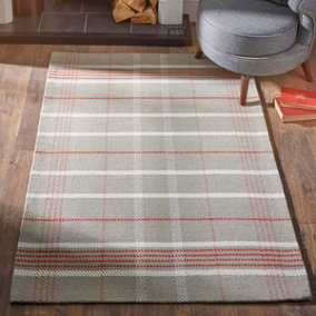 Chequered Handmade Wool Easy to clean  Modern Rug for Bed Room, Living Room, and Dining Room-67cm X 200cm