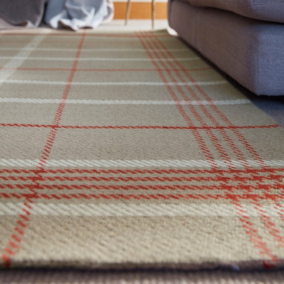 Chequered Handmade Wool Easy to clean  Modern Rug for Bed Room, Living Room, and Dining Room-67cm X 200cm