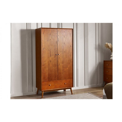 Cherry Ash Wood Veneer 2 Door 1 Drawer Wardrobe