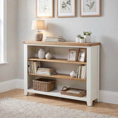 Cheshire White Painted Wide Low Bookcase with 2 Adjustable Shelves