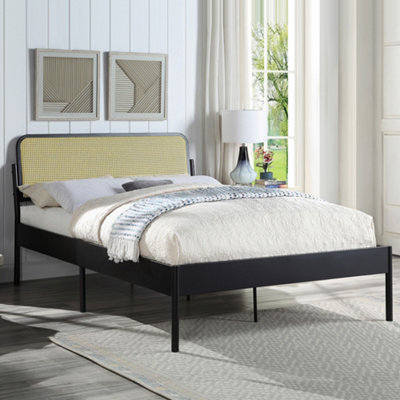 Cheshunt Black Metal Rattan Headboard Bed Frame - Double / King