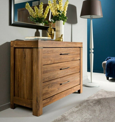 Chest 3 Drawers Soft Close Storage Bedroom Cabinet Medium Oak Finish Modern Gent