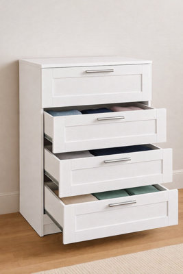 Chest of 4 Drawers White Wooden Set of Drawer Storage Oslo Range