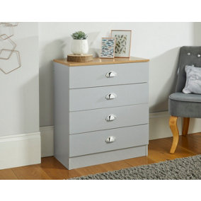 Chest of 4 Drawers with Cup Handles in Grey & Oak Effect