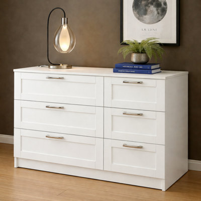 Chest of 5 Drawers White Wooden 6 Drawer Storage Drawers Oslo Range