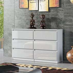 Chest Of 6 Drawers 120cm White Gloss Cabinet Cupboard Bedroom