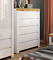 Chest of 6 Drawers Tallboy Storage Cabinet Modern White Gloss Oak Effect Holten