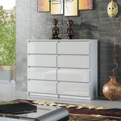 Chest of 8 Drawers Sideboard TV unit cabinet storage White Gloss Fronts